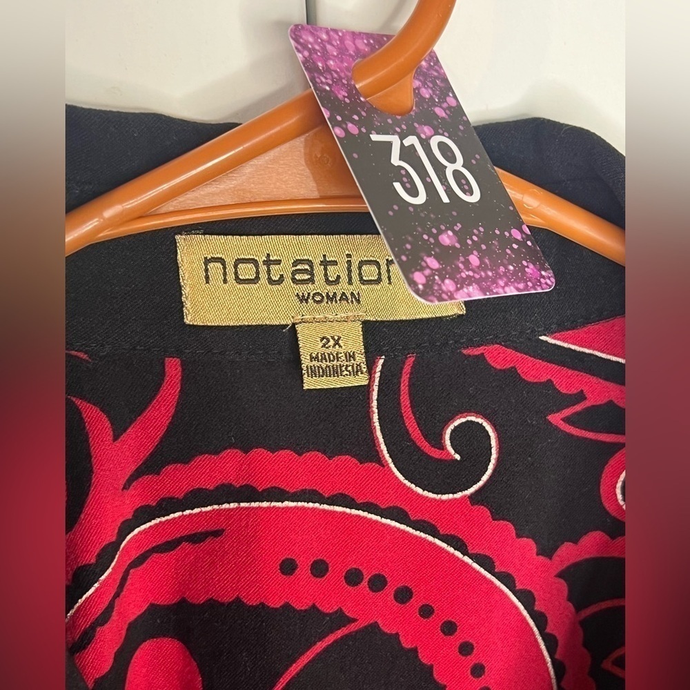 318. Notations Full Zip Blazer/Jacket Red Black Paisley 2X - Picture 3 of 4
